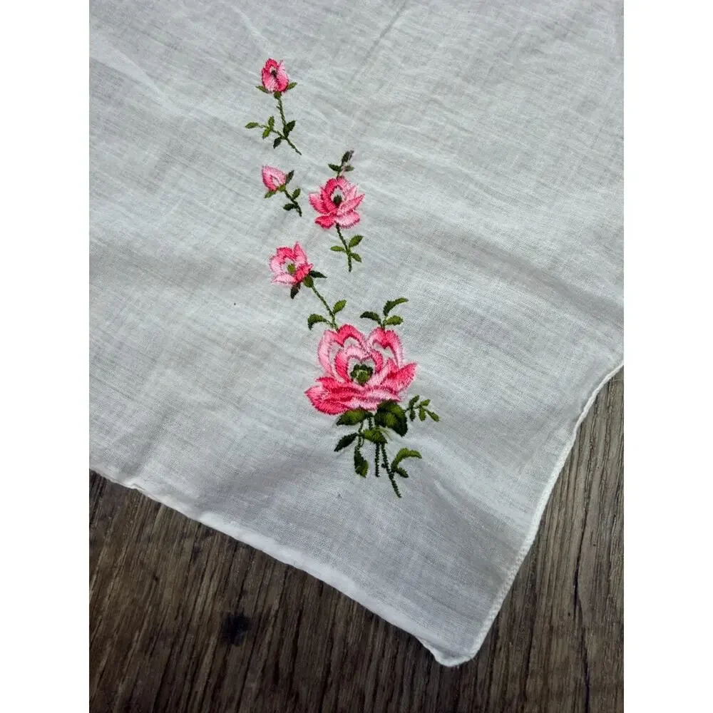 Mixed Lof of 9 Vintage White Handmade Embroidered Napkins Bridal Floral